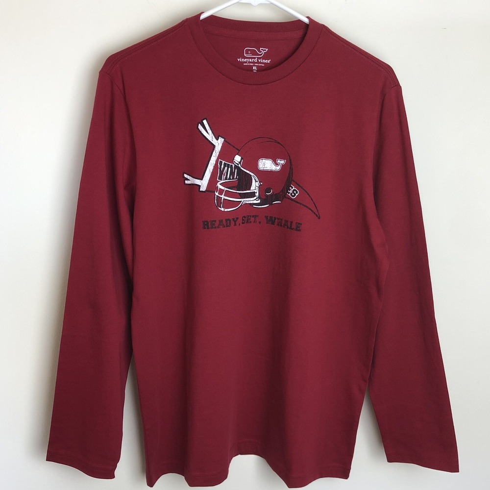 Vineyard Vines Ready Set Whale Football Youth Long Sleeve T-Shirt XL(20) Red